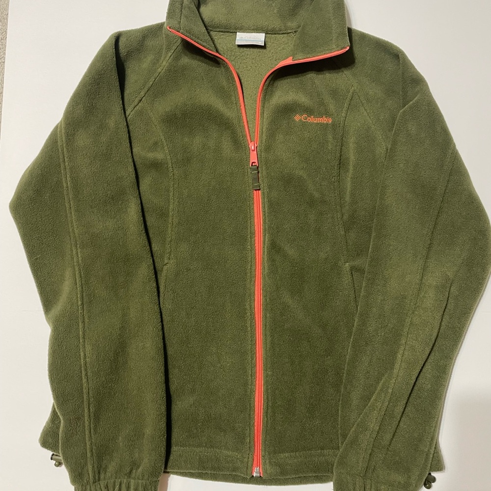 Columbia Forest Green Fleece with Coral Accents